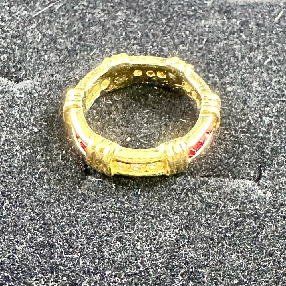Designer Ruby & Diamond CZ band Ring, 14KT Gold ep - Picture 3 of 4